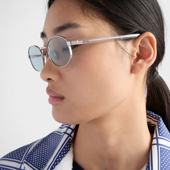 Prada Sunglasses – Silver Oval Frame Azure Lenses | Model PRB53S 1BC40N - Picture 11 of 11